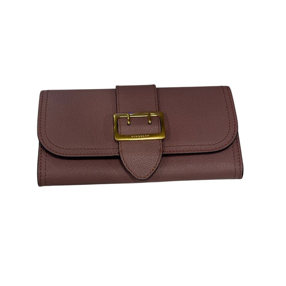 LIVE SHOW UNLISTED Burberry Grained Leather Buckle Flap Continental Wallet Rose